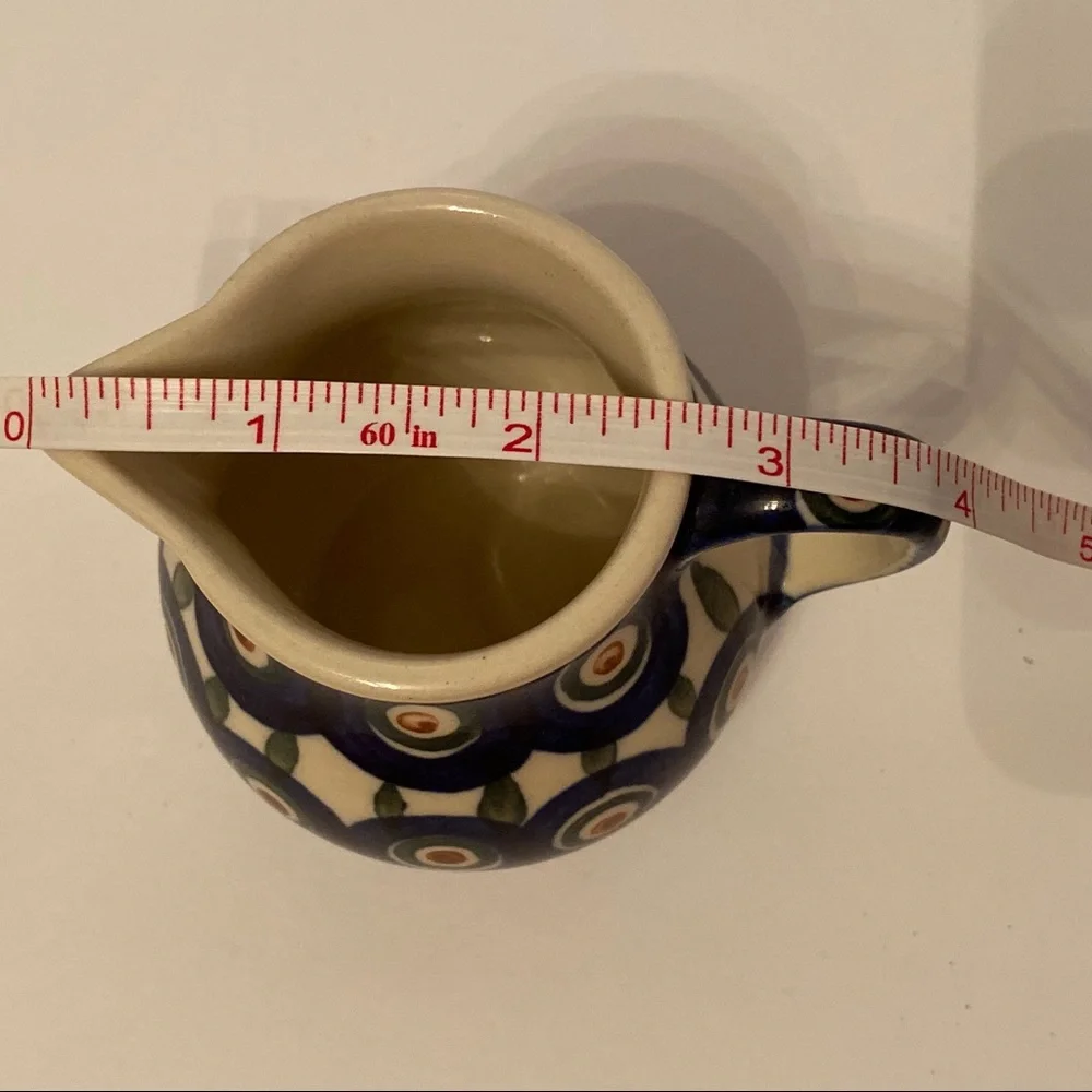 POLISH POTTERY CREAMER MINI PITCHER BLUE WHITE HANDMADE HOME BOLESLAWIEC